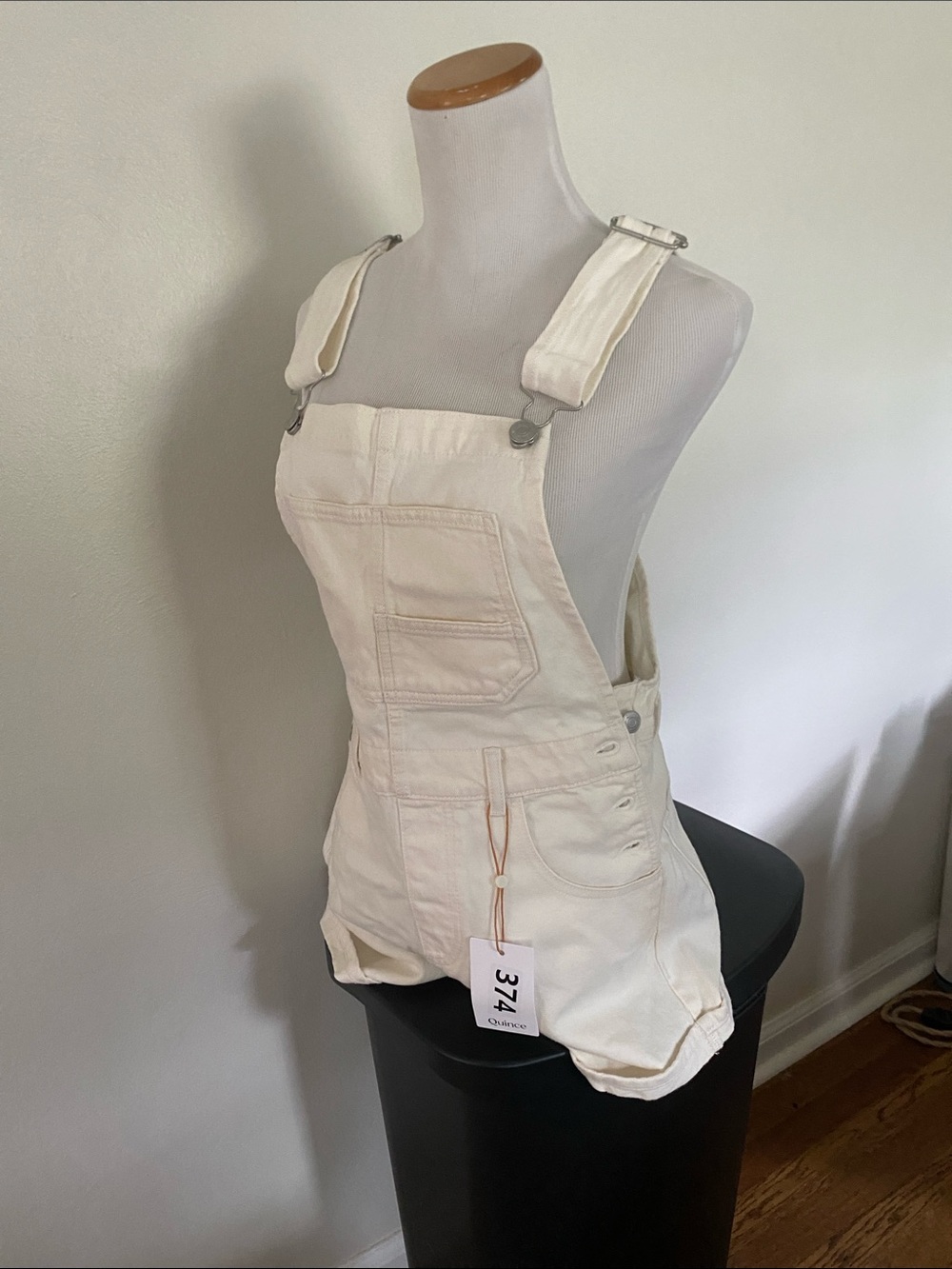 Quince 100% Organic Cotton Women's Cream Short Overalls Romper